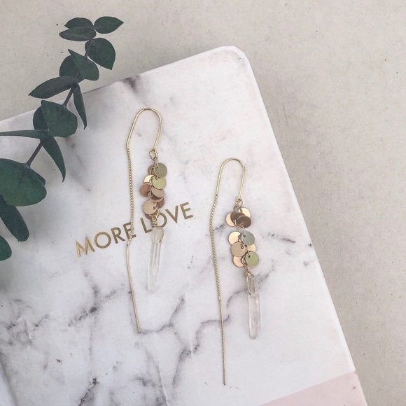 Anthropologie threaded natural stone earrings - Picture 3 of 8